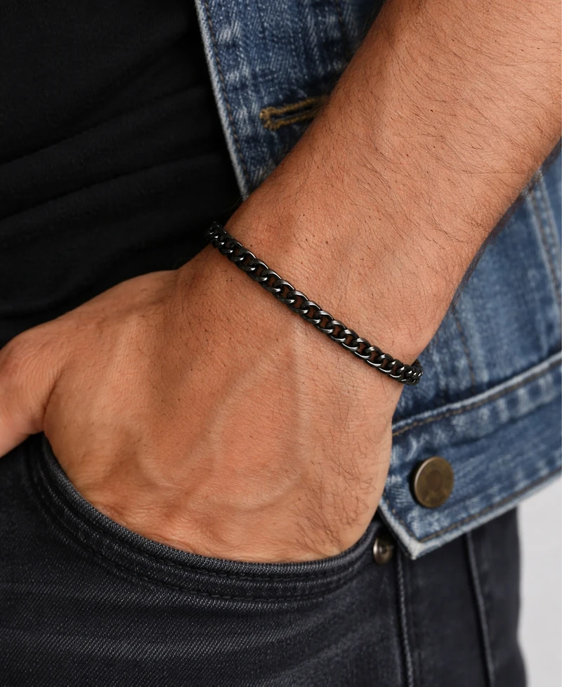 Rhona Sutton Men's Black Plated 316L Stainless Steel Curb Chain Bracelet