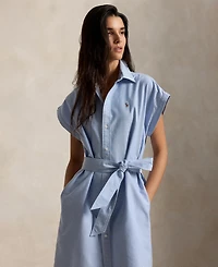 Polo Ralph Lauren Women's Point Collar Cap-Sleeve Belted Shirt Dress