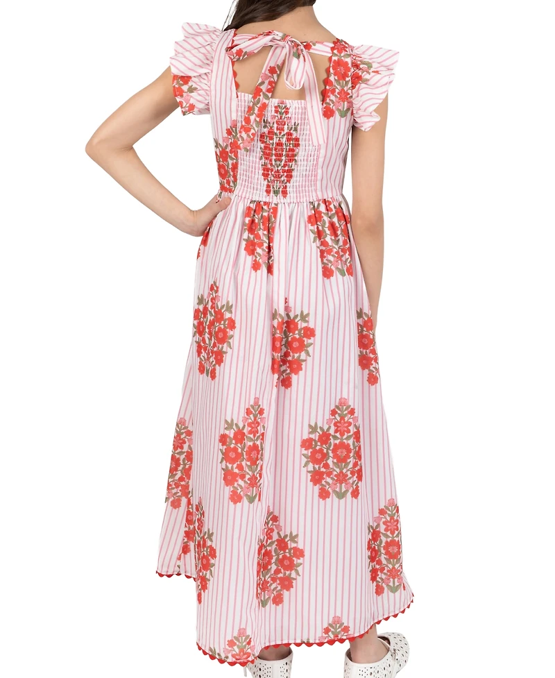 Rare Editions Girls' 7-16 Striped Block Print Flutter-Sleeves Maxi Dress