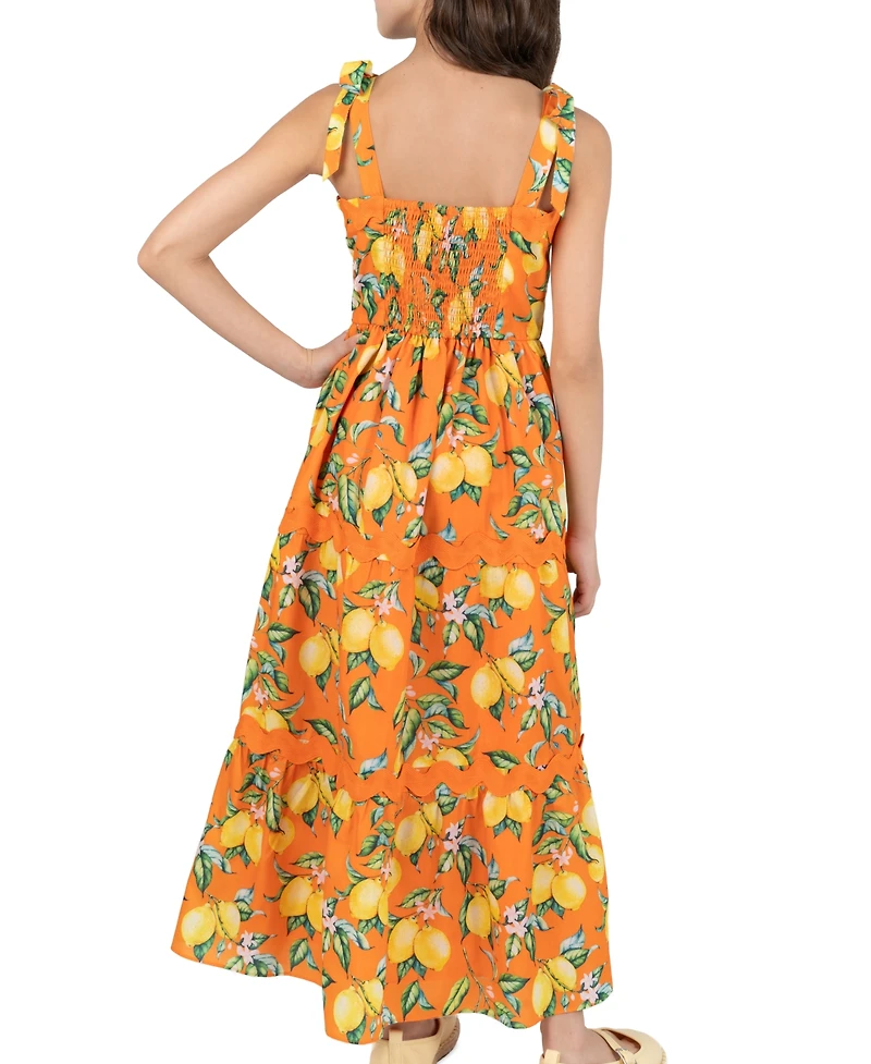 Rare Editions Girls' 7-16 Printed Lemon Tiered Maxi Dress