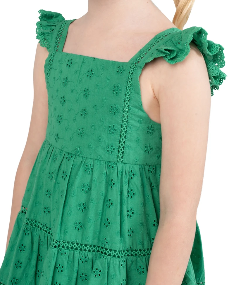 Rare Editions Girls' 2T-6X Eyelet Flutter Sleeves Tiered Dress