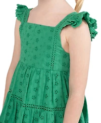 Rare Editions Girls' 2T-6X Eyelet Flutter Sleeves Tiered Dress