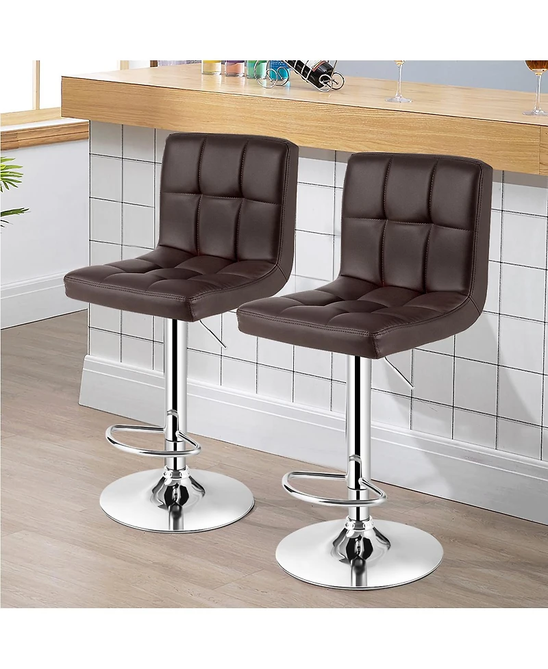 Set of 2 Bar Stools Pu Leather Adjustable Barstool Swivel
