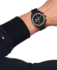 Tommy Hilfiger Men's Chronograph Black Leather Strap Watch, 40mm