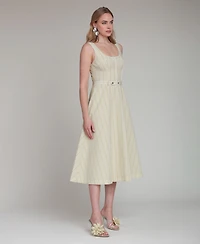 Avec Les Filles Women's Contrast Piping Midi Dress