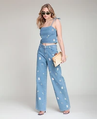 Avec Les Filles Women's Denim Tie Top