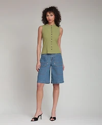 Avec Les Filles Women's Button-Front Tank Top