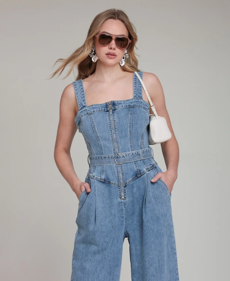 Avec Les Filles Women's Zip-Front Corset Jumpsuit
