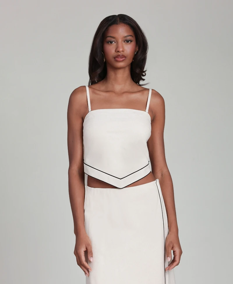 Avec Les Filles Women's Contrast-Trim Scarf Top