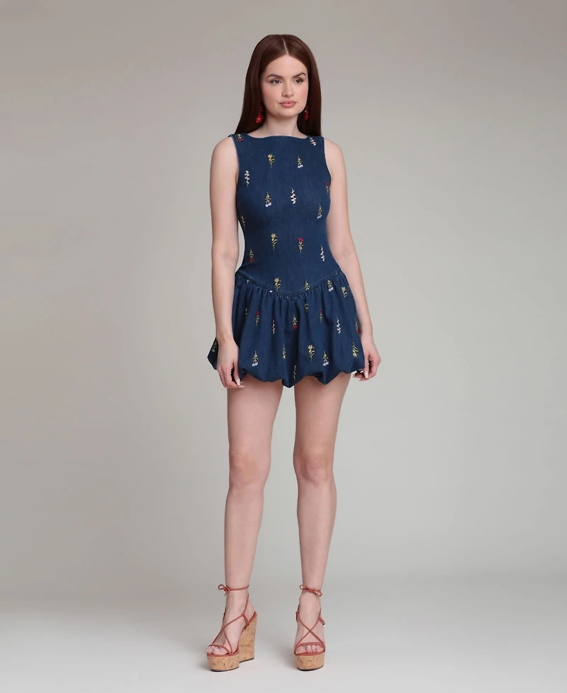Avec Les Filles Women's Embroidered Scoop-Neck Mini Dress