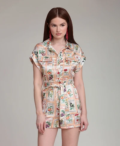 Avec Les Filles Women's Botanical-Print Short-Sleeve Romper