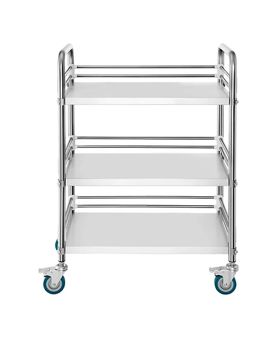 Rainsken Stainless Steel Rolling Cart, 3-Tier Metal Utility Cart with Lockable Wheels for Hospital, Restaurant, Kitchen, Salon