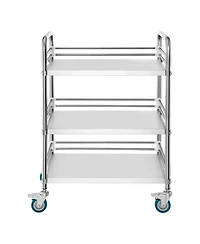 Rainsken Stainless Steel Rolling Cart, 3-Tier Metal Utility Cart with Lockable Wheels for Hospital, Restaurant, Kitchen, Salon