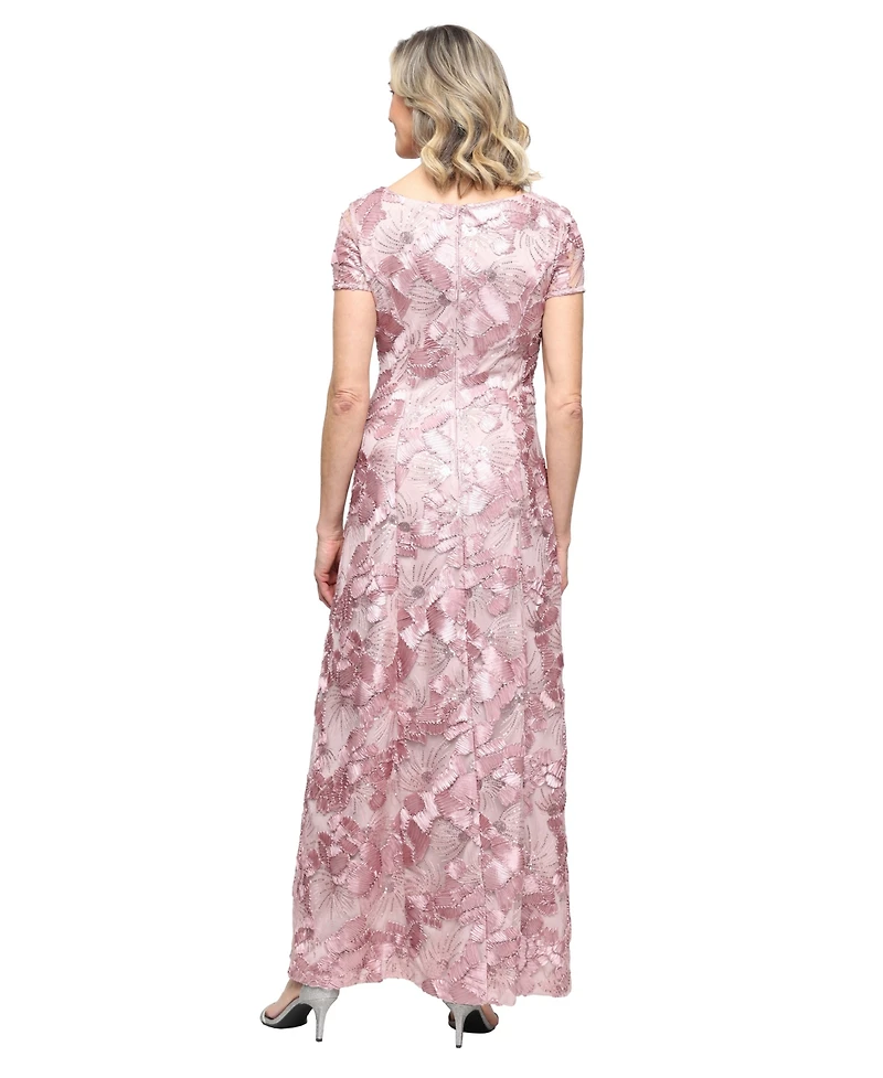 Alex Evenings Petite Boat Neck Short-Sleeve A-Line Gown