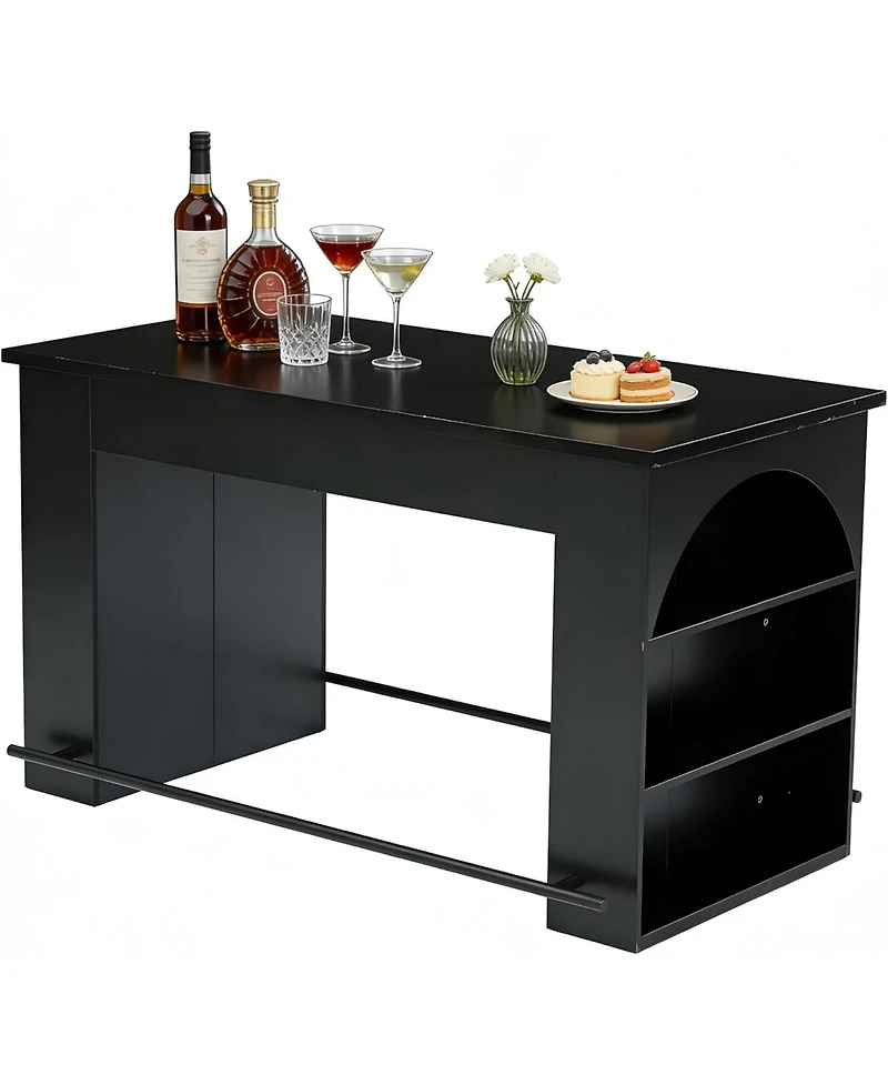 Tribesigns 63-Inch Bar Table with Metal Footrest, Industrial Kitchen Pub Table with 3-Tier Storage Legs on Both Sides