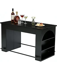 Tribesigns 63-Inch Bar Table with Metal Footrest, Industrial Kitchen Pub Table with 3-Tier Storage Legs on Both Sides