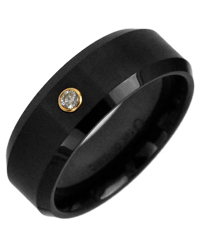 Men's Black Ceramic Diamond Bezel Ring 14k Gold (1/10 ct. t.w.)