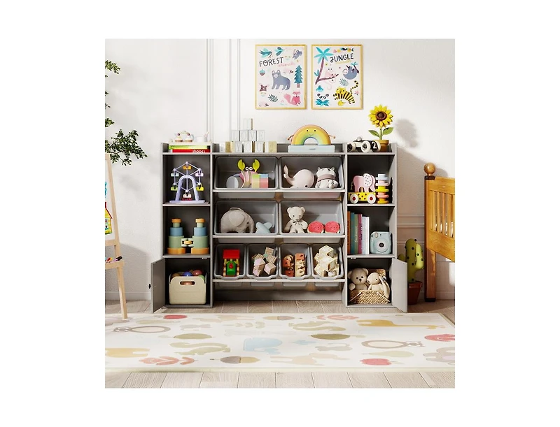 Slickblue Kids Bookshelf and Toy Storage with Open Shelves Bins