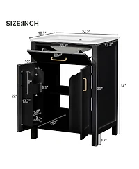 Sillysis 24" Bathroom Vanity with Ceramic Sink, Soft Close Doors, Flip-Top Drawer & Adjustable Shelf for Small Spaces
