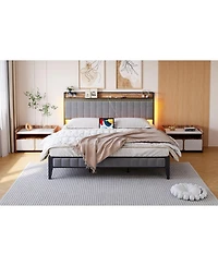 Gaomon Full Bed Frame Storage Headboard Led Platform Charging Station Easy Assembly No Box Spring