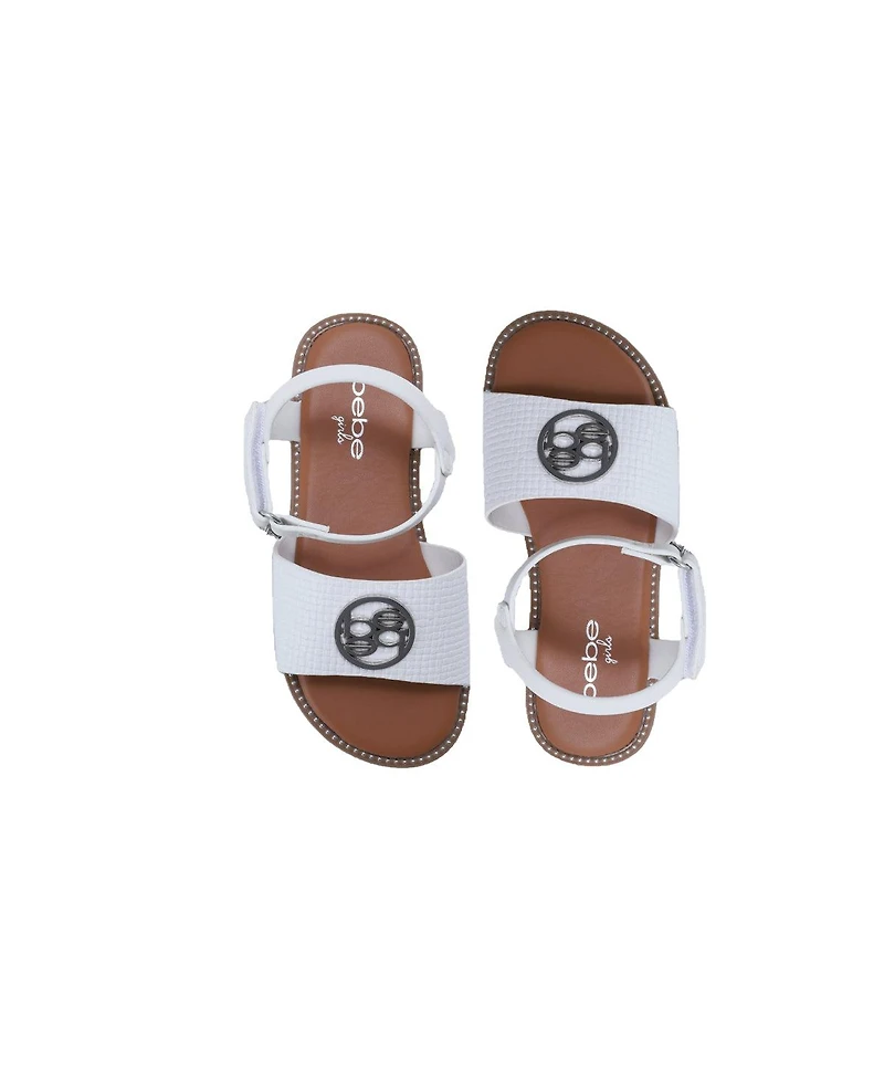 Bebe Little Girls Sandals Lightweight Comfy Embossed Medallion Detail Flat Sandals