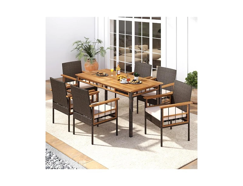 Slickblue Outdoor 63 Inch Dining Table with Slatted Acacia Wood Top