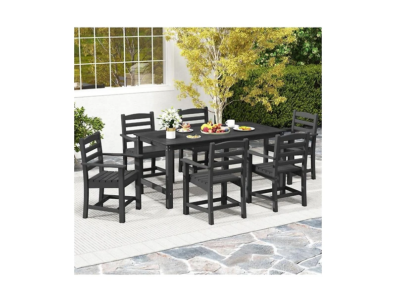 Slickblue 6 Person Patio Dining Table with Wood Look Top