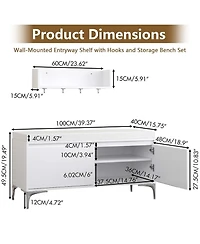 Rainsken Wall-Mounted Entryway Shelf with Hooks and Storage Bench Set for Entryway, Hallway, Living Room, Bedroom