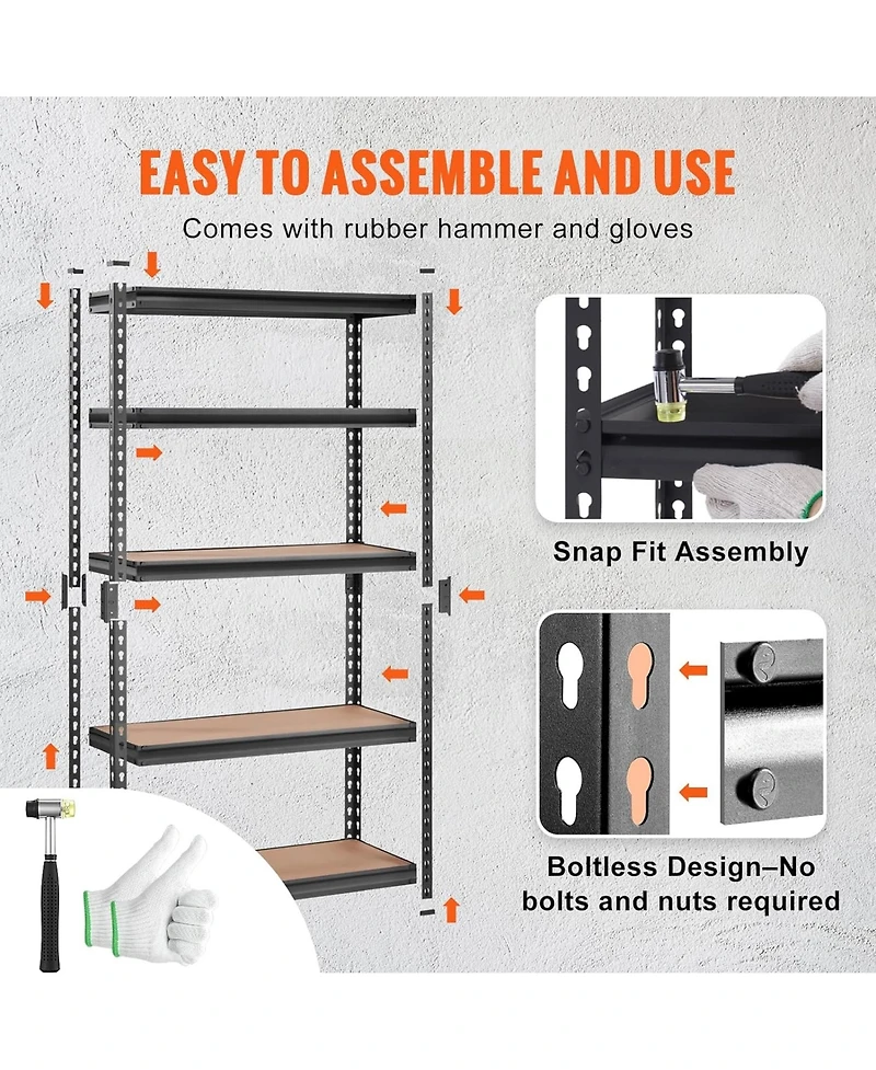 Rainsken Storage Shelving Unit, 5-Tier Adjustable Metal Storage Shelves, Heavy Duty Organizer Rack for Pantry, Basement