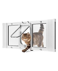 Cozito Adjustable Window Cat Door 35"–40" Wide with 4 Lock Modes and Aluminum Frame