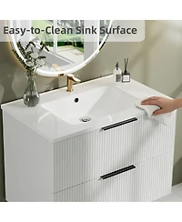 Sillysis 30" Wall Mounted Bathroom Vanity with Ceramic Sink, Fluted Mdf Cabinet & Drawers for Modern Small Bathrooms-Sillysis