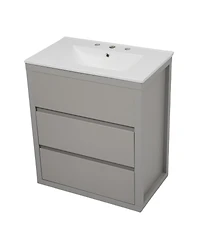 Sillysis 30" Modern Freestanding Bathroom Vanity with Ceramic Sink, Glossy Mdf Cabinet, Handleless Soft Close Drawers