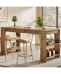 Tribesigns 63 Inch Counter Height Bar Table with Storage Shelves, Farmhouse High Top Pub