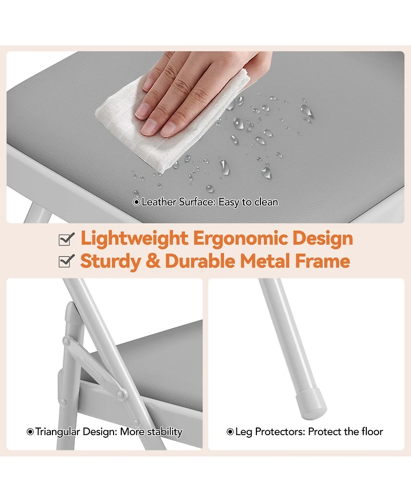 gaomon Folding Chairs, Pu Leather Upholstered Foldable Chairs Set, Soft Cushioned Chairs with Metal Frame