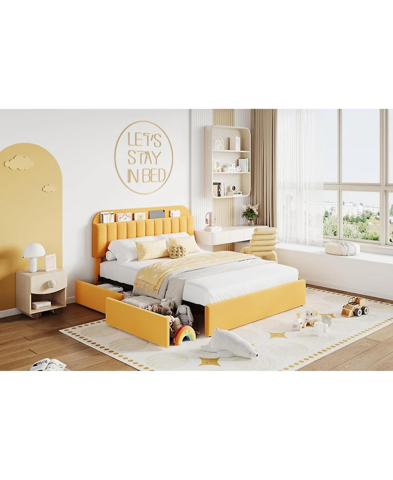gaomon Full Platform Bed Frame- Storage Headboard 2 Rolling Drawers Noise-Free No Box Spring Needed
