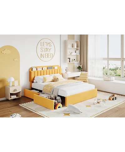 gaomon Full Platform Bed Frame- Storage Headboard 2 Rolling Drawers Noise-Free No Box Spring Needed