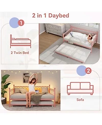 gaomon Metal Daybed with Trundle Sofa Bed Frame Charging Station Led Lights for Living Room Guest Room Apartment