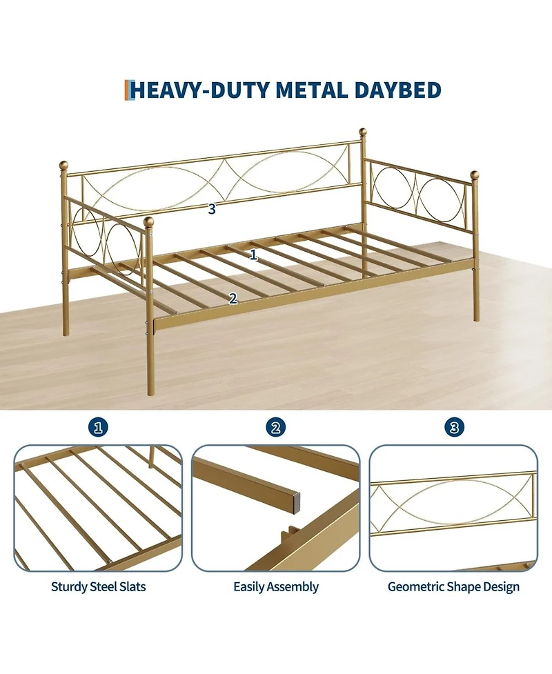 gaomon Twin Metal Daybed- Heavy Duty Metal Slats- Mattress Foundation Platform Sofa Bed for Living Room- Bedroom- Guest Room
