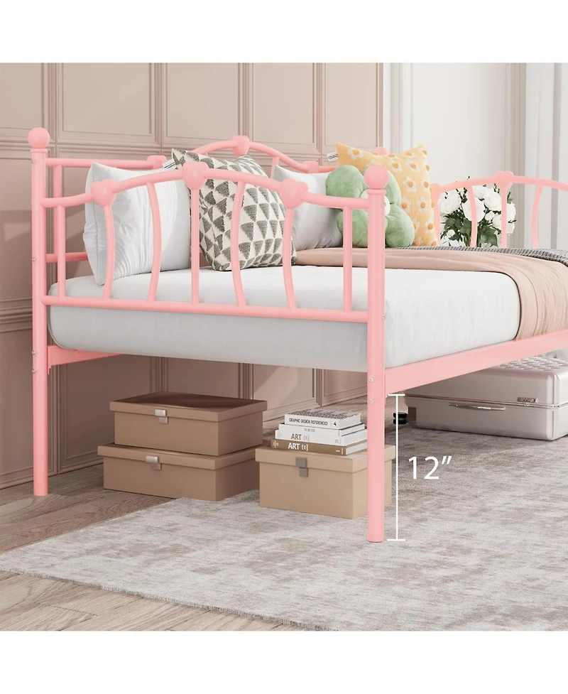 gaomon Twin Daybed Frame- Metal Platform Sofa Bed with Headboard- 12Inch Storage- No Box Spring Needed- Heavy Duty Steel Slats
