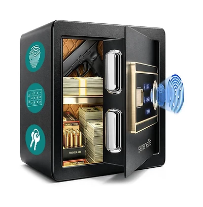 SereneLife Biometric Fingerprint Safe with Keypad & Backup Keys – Quick Access Digital Home & Office Security Box, Solid Metal Build