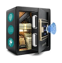 SereneLife Biometric Fingerprint Safe with Keypad & Backup Keys – Quick Access Digital Home & Office Security Box, Solid Metal Build
