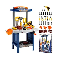 Bruce & Shark 37-Piece Kids Workbench with Realistic Electric Drill, Pretend Play Tool Set for Ages 3-6