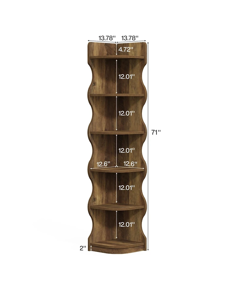 Tribesigns Modern 6-Tier Corner Shelf, 71'' Wavy Wall Corner Bookshelf, Unique Curvy Shape Corner Shelves Stand Plant Stand Display Rack