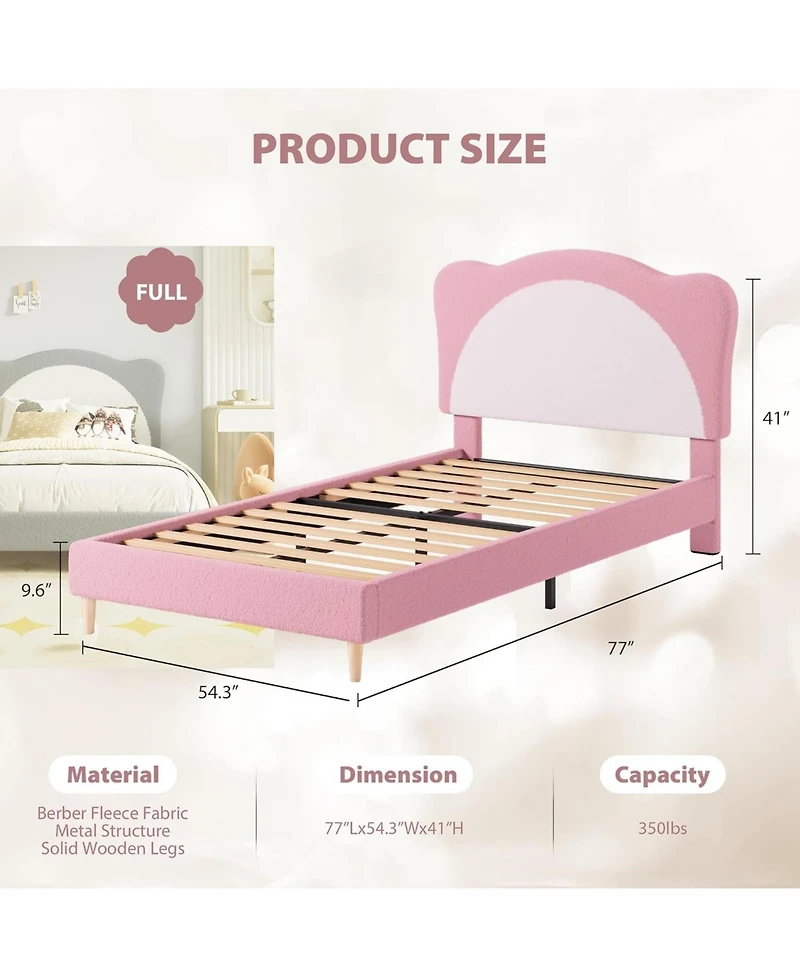 gaomon Full Upholstered Bed Frame Adjustable Scallop Headboard Velvet Princess Platform Wood Slats No Box Spring