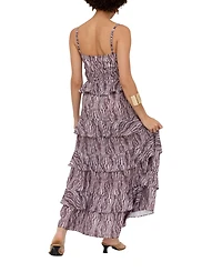 Raffya Women's Tangiers Tiered Line Print Maxi Dress