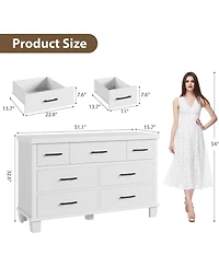 gaomon 7 Drawer Wide Wood Dresser with Metal Handles, Modern Storage Cabinet for Bedroom, Hallway
