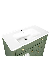 Sillysis 35.6" Rectangular Ceramic Bathroom Sink, Modern Vessel Basin with Overflow for Vanity Countertop