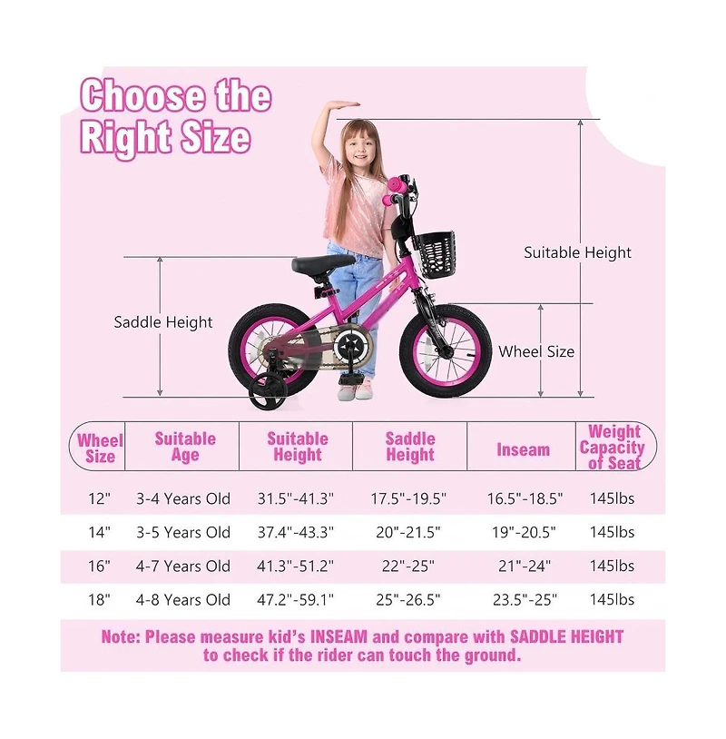 Hongge 12 Inch Kids Bike Adjustable Bicycle with Front Basket for Children Aged 3-4 Years Old