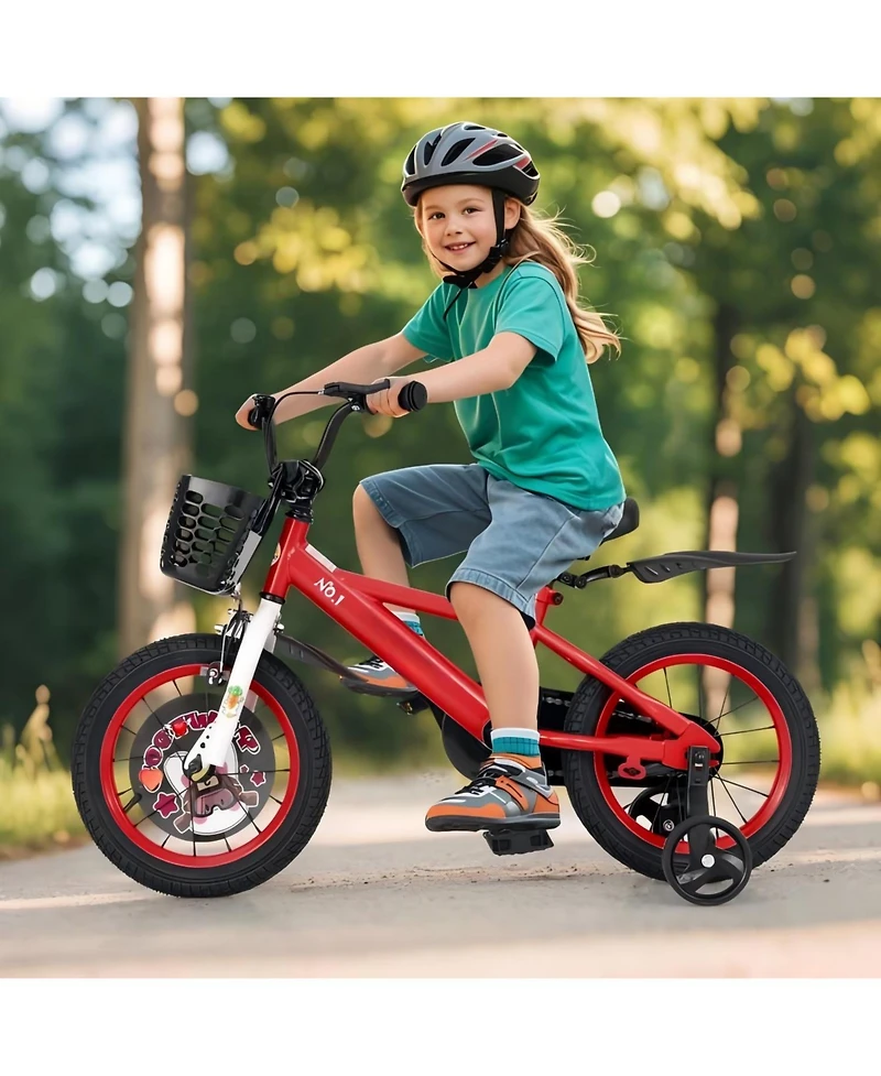 Hongge 14 Inch Kids Bike Adjustable with Storage Basket and Double Brake for 3-5 Years Old