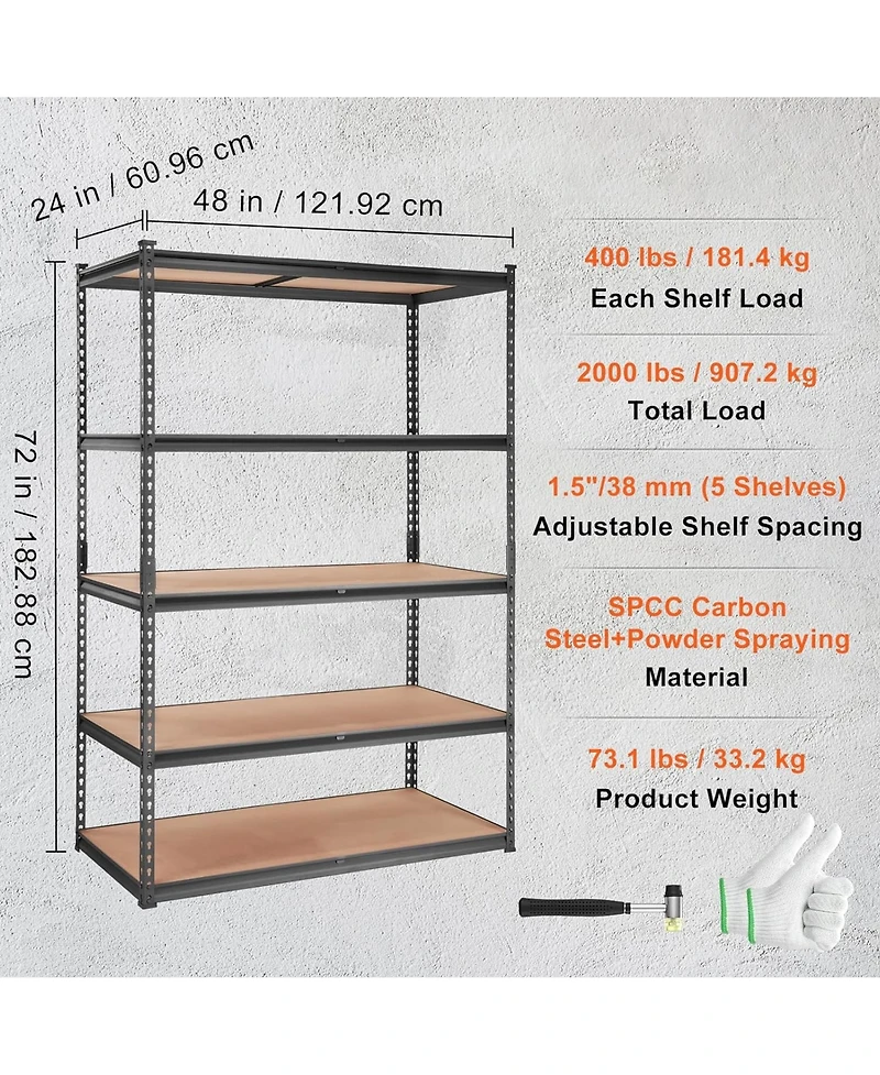 Rainsken Storage Shelving Unit, 5-Tier Adjustable Metal Storage Shelves, Heavy Duty Organizer Rack for Pantry, Basement